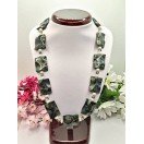 Crocodile Green Kambaba Jasper, Freshwater Pearls & Swarovski Crystal Necklace -  20 Inches Long